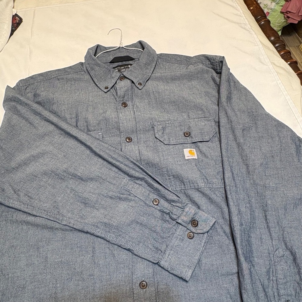 Carhartt Mens Loose Fit Blue Chambray Button Down Work Shirt XL